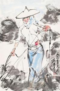 惠安女 鏡心 設色紙本