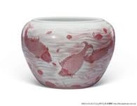 清康熙釉里紅魚藻紋缸 清康熙釉里紅魚藻紋缸