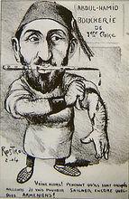 一幅諷刺阿卜杜勒·哈米德二世是屠夫的漫畫