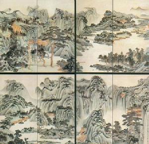 青綠山水通景八屏 青綠山水通景八屏