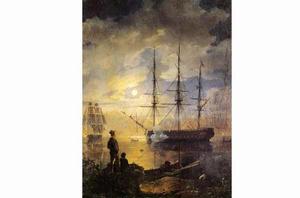 月夜的港口之船 月夜的港口之船