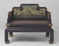 清紫檀嵌染牙菊花圖寶座 清紫檀嵌染牙菊花圖寶座