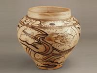 白釉褐花龍紋罐 白釉褐花龍紋罐