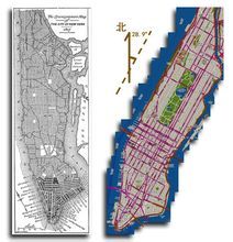 1811年的規劃方案（左）和今天的曼哈頓地圖