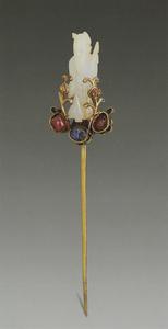 明金鑲玉壽星鎏金銀簪