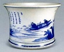 青花山水人物筆筒 青花山水人物筆筒