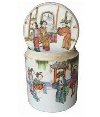 粉彩描金筒式蓋罐