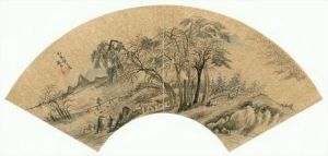 明趙左扇面畫秋林書屋圖 明趙左扇面畫秋林書屋圖