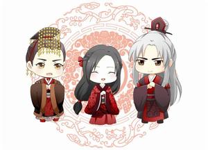 《飄渺烽煙》中的白起、婷婷、嬴稷Q版