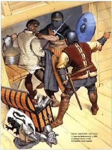 法國海軍在1340年全軍覆沒 ，此後法國長期依靠卡斯蒂亞艦隊