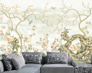 手繪花鳥背景牆作品案例