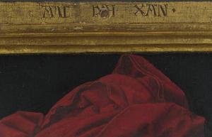 油畫裱框上方希臘文的題詞