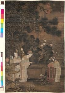 五代人浣月圖軸