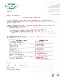 Health Certificate (加拿大衛生證書)