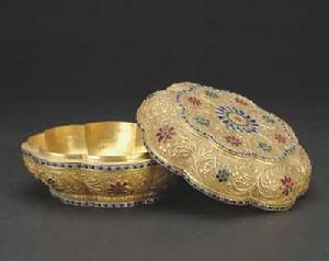 清銅鍍金嵌料石葵花盒