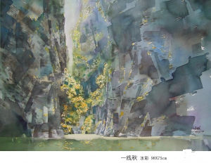 水彩畫 一線秋
