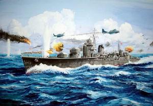 海戰中的照月號驅逐艦油畫