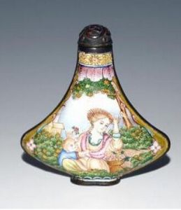 清乾隆畫琺瑯西洋母子圖提梁壺 清乾隆畫琺瑯西洋母子圖提梁壺