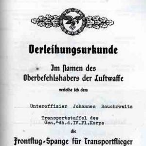 銅質獲授證明檔案，1943年10月01日授給Franz Jacobshagen，A5尺寸(150mm&times;210mm)。