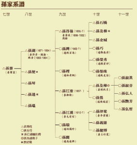 孫家自乾隆年間，由福建省泉州府同安縣渡海來台，至第七代孫賽（孫江淮祖父）起，定居於台南大林（今台南機場附近），為當地的地主。到了第八代孫湖（孫江淮之父）時，遷居至台南灣里街（今台南縣善化鎮）。此後孫湖一脈，即定居於此。以下是孫家的系譜。