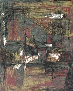 邢莉莉《風景》木刻，紙本，18&times;36cm,2001年