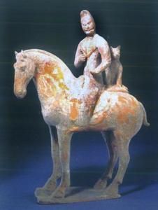 紅陶騎馬狩獵俑 紅陶騎馬狩獵俑