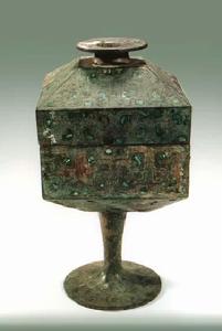 嵌松石雲紋方豆