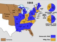 藍色為1844年支持波爾克的州