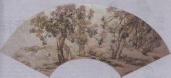 清陳枚扇面畫松林採藥圖 清陳枚扇面畫松林採藥圖