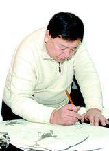 齊良末先生在精心創作繪畫