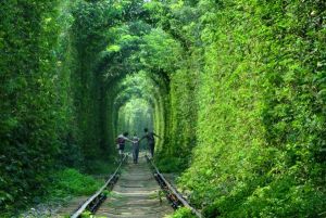 2014年8月22日，兩位遊客在“愛情隧道”上拍照留影