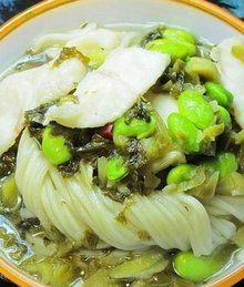 黑魚鹹菜毛豆澆面