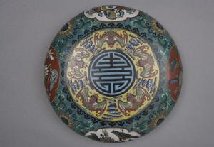 清掐絲琺瑯五福捧壽圓盒 清掐絲琺瑯五福捧壽圓盒