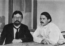 1900年，高爾基與契訶夫在雅爾達