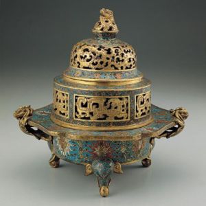 明景泰款掐絲琺瑯鹿鶴長春花插 明景泰款掐絲琺瑯鹿鶴長春花插