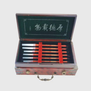 “銀杏”毛筆六隻裝 紅木真皮商務收藏套筆組合