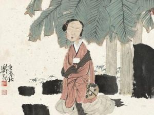 唐石霞蕉陰仕女 唐石霞蕉陰仕女