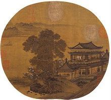 宋扇面畫層樓春眺圖 宋扇面畫層樓春眺圖