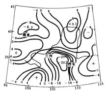 圖4 1990年7月15日08時500hPa水汽通最散度