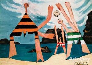 畢卡索，泳者與海濱氣球,1928年，畫布油畫