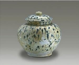 白釉藍彩蓋罐 白釉藍彩蓋罐
