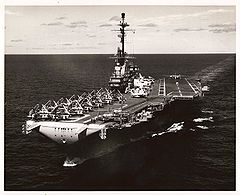 列星頓號先以聖地牙哥軍港為母港，1956年5月之後改編至第七艦隊，改以橫須賀軍港為母港，進行各種演習與訓練行動，在中國大陸海岸進行搜救行動，以及訪問遠東各盟邦的重要港口。12月20日回到聖地牙哥軍港，搭載並訓練第12航空大隊，然後於1957年6月1日回再到橫須賀軍港，成為航艦第一戰隊指揮官賀伯特·雷利（Herbert D. Riley）少將的旗艦。1957年10月，該艦進入布雷默頓軍港進行翻修工程。1958年7月14日，列星頓號搭載第21航空大隊離開聖地牙哥軍港，於8月7日抵達台灣外海，並在八二三炮戰時與第七艦隊的其它軍艦一同協防台灣，直到12月19日返回聖地牙哥軍港。抵達台灣外海的列星頓號（CVA-16）攻擊航艦，可見其改裝過後的斜角飛行甲板