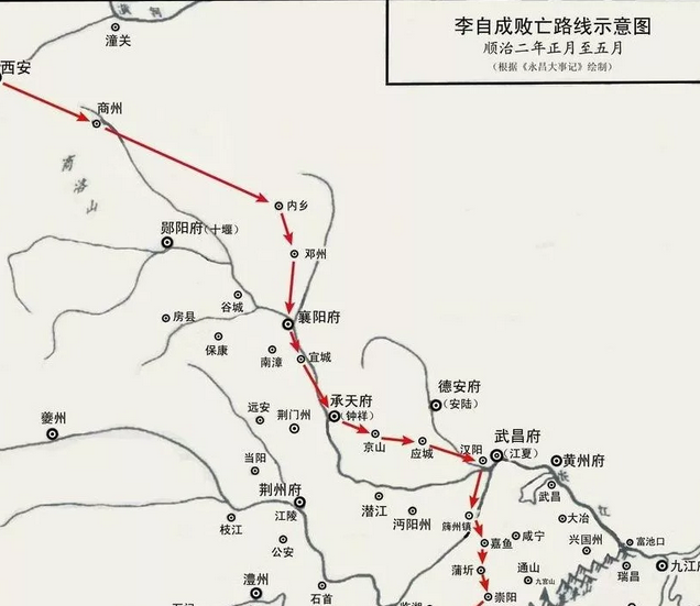 李自成敗退路線