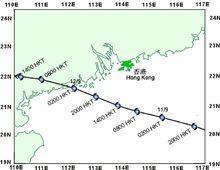 黑格比接近香港時的路徑圖