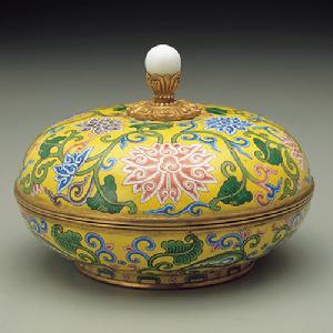 清敬制款畫琺瑯番蓮紋蓋盒(圖1)