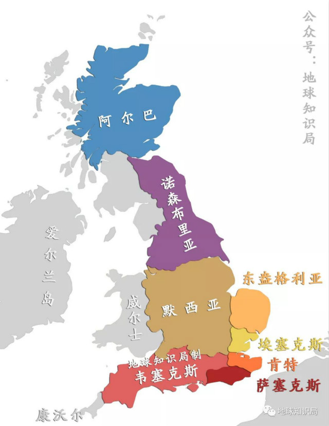 北部已經形成初步的聯盟國家南部的英格蘭則分裂為七國混戰不休（七國時代）
