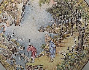 畫琺瑯山水人物爐、瓶、盒(圖案放大圖)