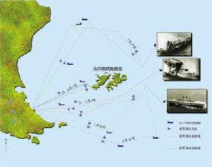 馬島戰爭期間,阿根廷海航第2戰鬥攻擊機中隊執行任務的示意圖