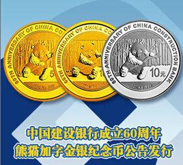 中國建設銀行成立60周年熊貓加字金銀紀念幣 中國建設銀行成立60周年熊貓加字金銀紀念幣