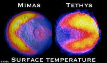 土衛三溫度圖像，圖案形似吃豆人。